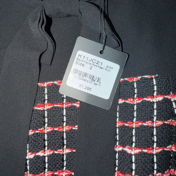 St John Women's Bow-Embellished Tweed Mini Dress in Black/haute Red/pearl Multi - Picture 12 of 12